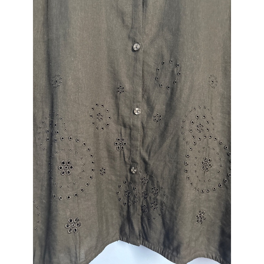 Avenue Black Linen Minimalist Eyelet Boho Causal Button Down Shirt Size 26/28 - Picture 7 of 7